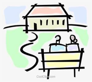 Two People Sitting On A Bench Royalty Free Vector Clip #3743181