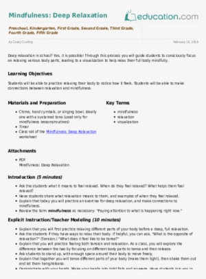 Deep Relaxation - Lesson Plan On Ing Form For Grade 2 #3743475