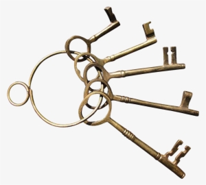 Set Of Five Brass Decorator Skeleton Keys On A Brass - Brass Keys On A Ring #3745274