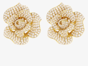 18 Karat Yellow Gold Flower Earring With Diamonds - Transparent Gold Flower Earrings #3757021