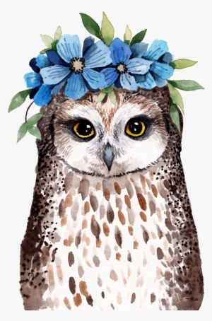 Owl Png Transparent Wearing Flowers - Owl With Flowers Watercolor #3759100