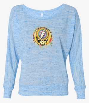 A Light Blue Women's Off The Shoulder Long Sleeve Shirt, - Shirt #3766994