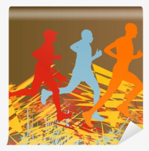 Silhouette Of Runner Vector In Front Of Colorful Abstract - Euclidean Vector #3773855