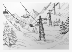 Banner Boho Drawing Mountain - Ski Lift Drawing #3775780
