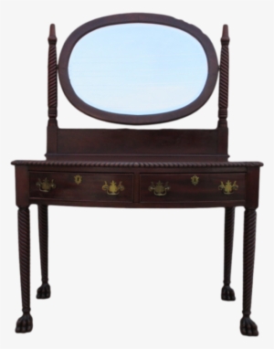 Antique Vanity Table With Mirror With Double Drawers - Table #3779183