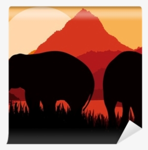 Elephant Family In Wild Africa Mountain Nature Vector - African Elephant #3787788