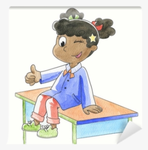 Fotomural Alumno En El Banco Con Su Pulgar Arriba • - Thumb Signal #3789273