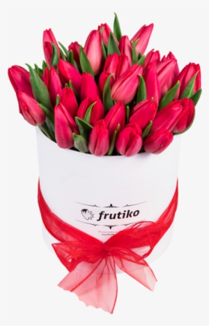 White Oval Box Of Red Tulips - Tulip #3795926