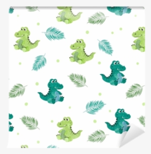 Seamless Pattern With Cute Watercolor Crocodiles - Watercolor Painting #386486