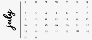 July - July 2018 Calendar Transparent Background #389568