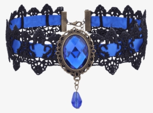Gothic Artificial Gem Oval Lace Choker Necklace #3805043