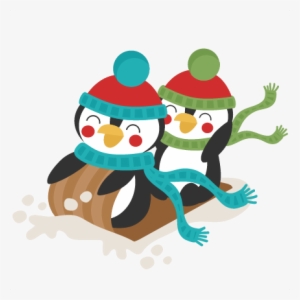 Penguins Sledding Winter Svg Scrapbook Cut File Cute - Winter Clipart #3811955