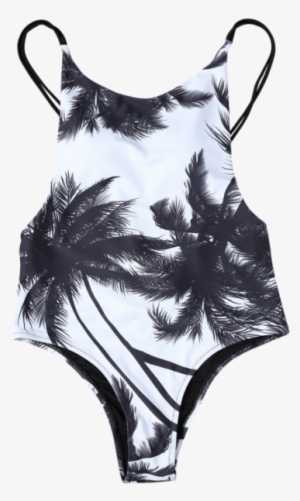 Cami Coconut Palm Print One-piece Swimwear - Spaghetti Strap Coconut Tree One Piece #3825270