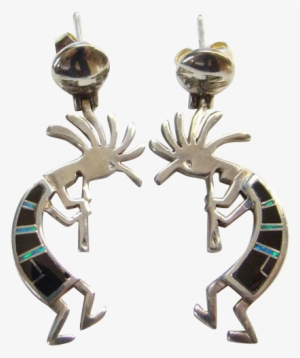 Southwestern Kokopelli Pierced Earrings Inlay Sterling - Earrings #3827290