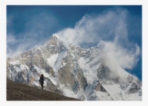 Lhotse With Windstorm, Turist And Snow Clouds Poster - Everest #3835792