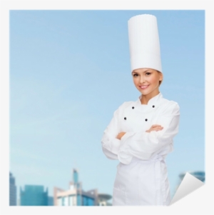 Smiling Female Chef With Crossed Arms Sticker • Pixers® - Chef #3842350