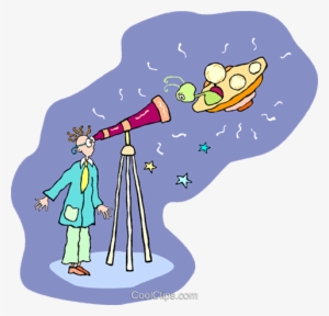 Man Looking Through A Telescope At A Ufo Royalty Free - Uomo Che Guarda Con Telescopio #3845754