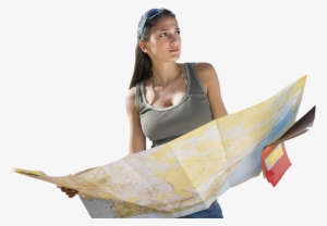 Pretty Girl Holding Map Before Travel - Scratch Travel Map, World Map For Traveler Edition, #3847681