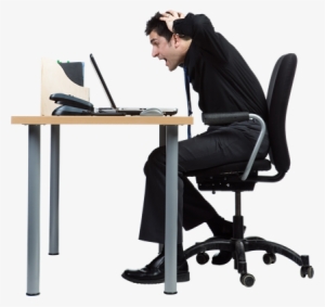 Man At Desk Yelling T His Computer - Man On Computer Png #3859170
