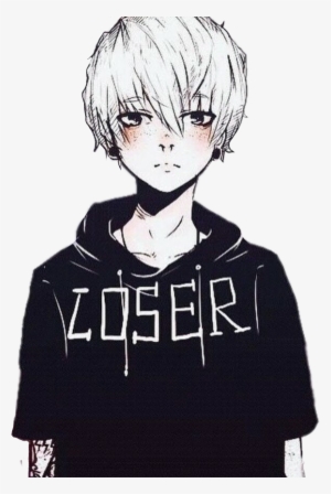 Animeboy Anime Boy Piercing Black Loser Whitehair - Anime Boy Black And ...