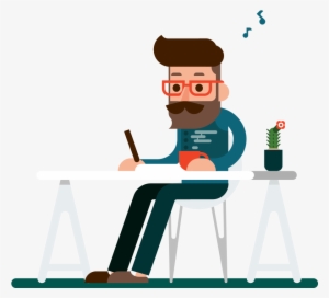 An Illustrated Man Writing At His Desk - Design #3863269