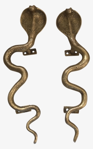 A Pair Of Striking Antiqued Gold Brass Cobra Door Handles - Door Handle #3863753