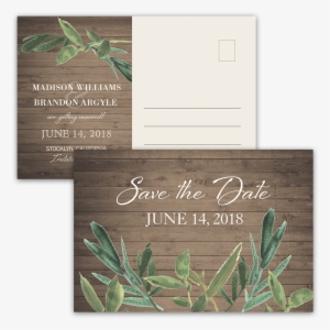 Rustic Barn Wood Greenery Save The Date Postcard - Save The Date #3867763