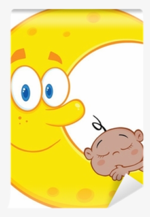 Cute African American Baby Boy Sleeps On The Smiling - Moon #3878923