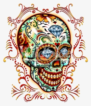 Sugar Skull With Pinstripes - Dia De Los Muertos Diamond Colorful Painted Skull Day #3879887 Sugar Skull With Pinstripes - Dia De Los Muertos Diamond Colorful Painted Skull Day #3879887