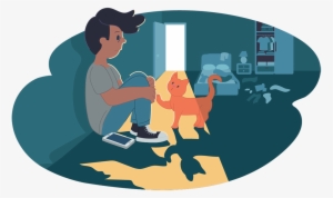 Sad Boy Sitting With Orange Cat - Im Thinking Of Suicide #3880730