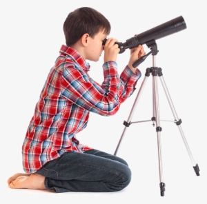 A Young Boy Looking Through A Telescope - Earth, Moon & Sun #3881352