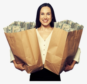 Woman Holding To Grocery Bags Full Of Money - Woman Holding Paper Bag #3885757