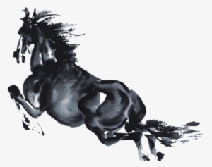 Black Ink Running Horse Pattern Design - Water Color Horse Png #3886602