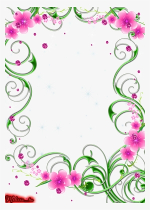Green Swirls With Pink Flowers And Gems Png By Melissa - Green And Pink Borders #3893275