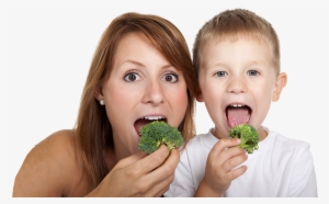 Picture Of Mother And Son Eating Broccoli - Moss #3899210