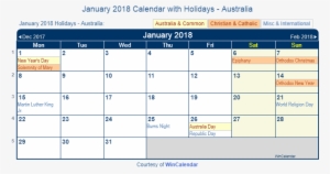 January 2018 Calendar With Australia Holidays #390464