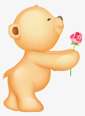 Cute Valentine Teddy With Rose Png Clipart Picture - Teddy Bear Holding A Rose #390613