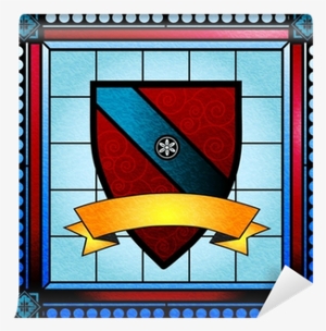 Coat Of Arms Stained Glass Window With Blank Scroll - Family Crest Stained Glass #391784