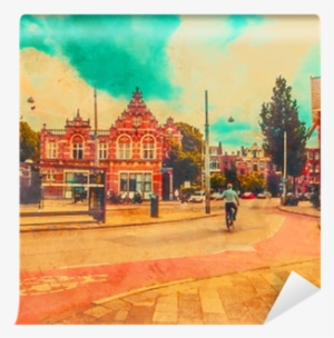 The Cyclist Rides In The Center Of Amsterdam - Watercolor Painting #393463