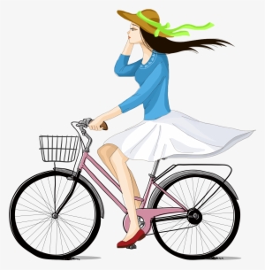 Hand Drawn Cartoon Girl Cycling Decoration Vector - Hybrid Bicycle #393547