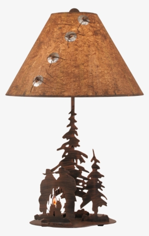 Rust Streak Cowboys Around Campfire Table Lamp W/ Night #395022