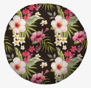 Watercolor Tropical Floral Pattern Tufted Floor Pillow - Watercolor Painting #395716