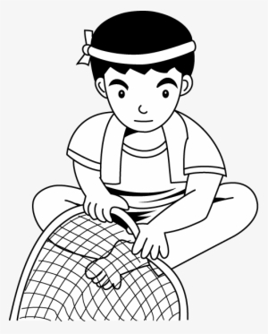 Fishing Net Clipart - Clip Art Fisherman Black And White #3902055