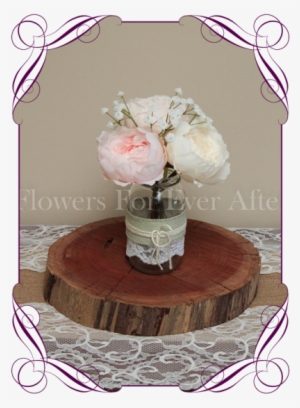 Blush Peony Rustic Style Silk Artificial Table Centrepiece - Mauve Artificial Flowers Jars #3903010