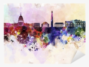 Washington Dc Skyline In Watercolor Background Sticker - Washington Dc Skyline #3908001 Washington Dc Skyline In Watercolor Background Sticker - Washington Dc Skyline #3908001