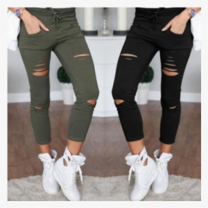 New 2016 Skinny Jeans Women Denim Pants Holes Destroyed - Jeans Negro Mujer Stretch #3919929