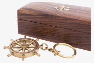 Ships Wheel Key Ring With Wooden Box, Batela Uk - Batela Nautical Brass Ships Wheel Keyring #3923337