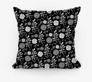 Black Whimsical Floral Pattern Pillow - Throw Pillow #3924977