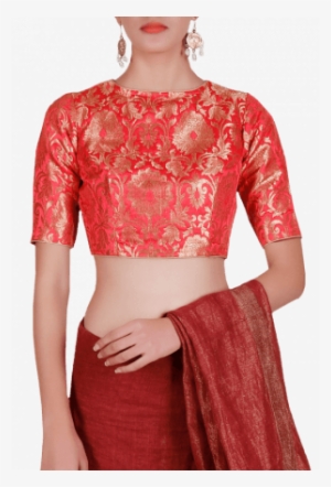 Red Pure Banarasi Brocade Blouse - Photo Shoot #3926545