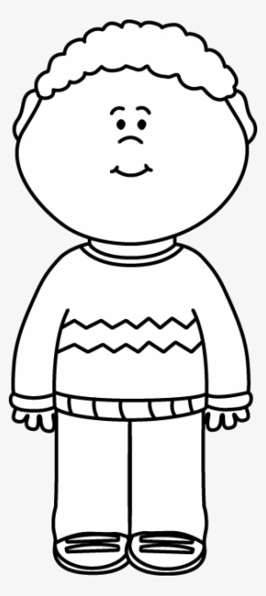 Black And White Kid Wearing A Sweater Clip Art - Black And White Boy Clip Art #3934293